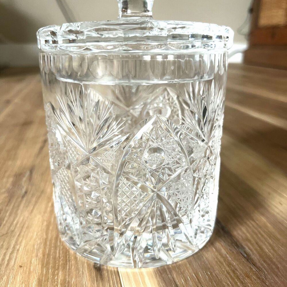 Vintage Mid Century Modern St George Lead Crystal Biscuit Barrel Candy Jar Dish - Picture 2 of 7